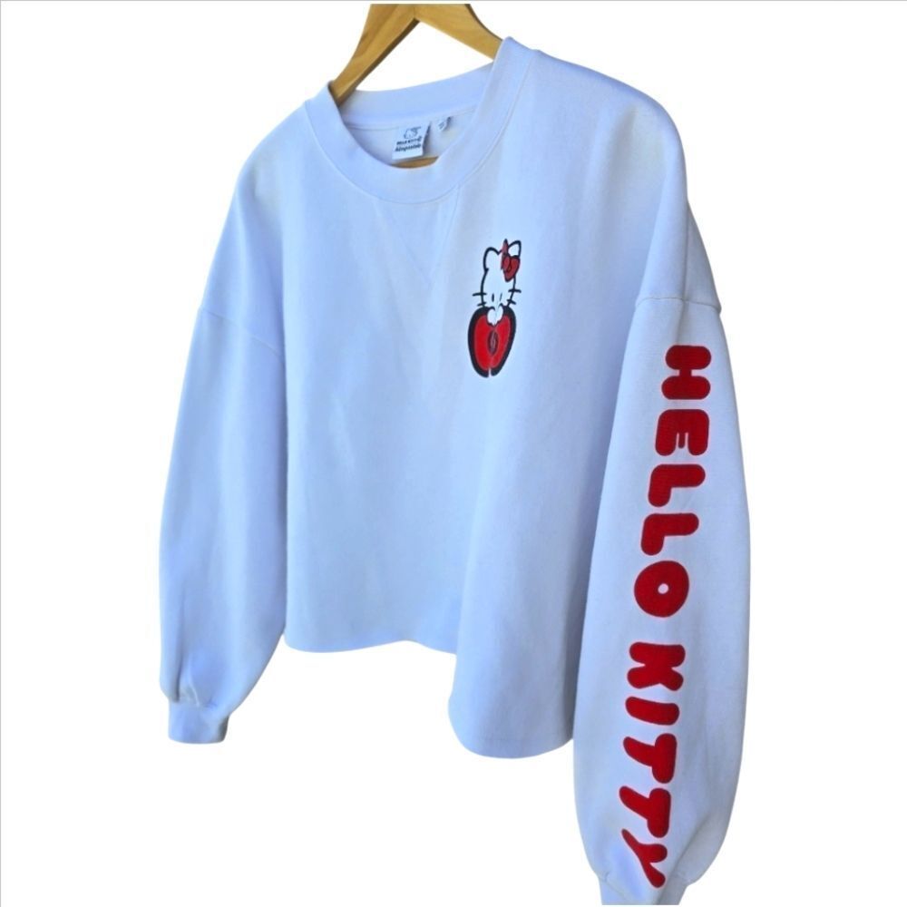 Hello Kitty White Cropped Crewneck Sweatshirt - Size M - Picture 3 of 8